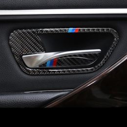 Carbon Fibre Car Sticker Interior Door Handle Cover Trim Door Bowl Stickers Decals Strips For BMW 3 4 Series 3GT F30 F31 F32 F34 S257o