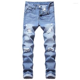 Men's Jeans Fashion Ripped Men Patchwork Hollow Print Pants Big Size 28-42 Long Trousers Classic