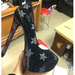 Dress Shoes Sexy Crystal Drilled Pentagram High Platform Pumps Super Heels Party Woman Multi Full Covered Femme