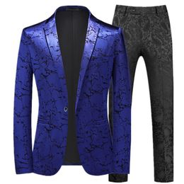 Men's Suits Blazers Autumn Men's Prom Party Dress Suit Black / Blue Fashion Men Small Jacquard Blazers Jacket and Pants Size 6XL-S 230719