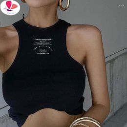 Women's Tanks APIPEE 2023 Letter Print Crop Top Women Casual Summer Off Shoulder Black Basic Sexy White Ribber Fashion Tank Tops Sleeveless