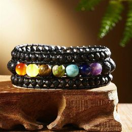 Bohemian Natural Stone Bracelet Seven Chakras Handmade Stretchable Elastic Bangle For Women Gifts Jewellery Accessories290c