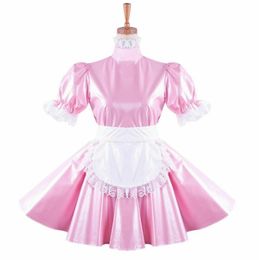 Pink Pearl leather sissy maid dress Halloween cosplay costume243W