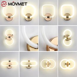 Wall Lamp Simple LED Bedroom Gold Acrylic Geometry Metal Bedside Light Aisle Corridor Night Study Kitchen Staircase Duplex