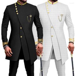 Men's Suits 2 Piece Casual Suit Long Sleeve Jacket Pant Sets Men Irregular Embroidered Ethnic Dashiki Wedding Party