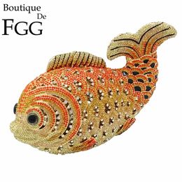 Evening Bags Boutique De FGG Mini Size Flash Fish Clutch Women's Crystal Evening Bag Bridal Wedding Handbag Party Dinner Wallet 230718