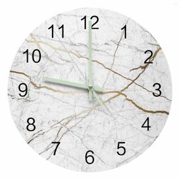 Wall Clocks Natural Texture Marble Pattern Luminous Pointer Clock Home Ornaments Round Silent Living Room Office Decor