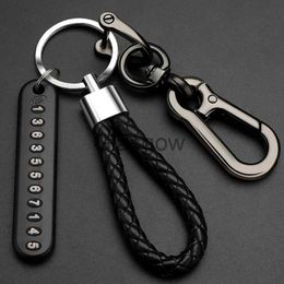 Car Key AntiLost Keychain with Phone Number Strip Weave Rope Pendant Key Holder Stainless Steel Car Keyfob KeyRing for Men Women Gifts x0718