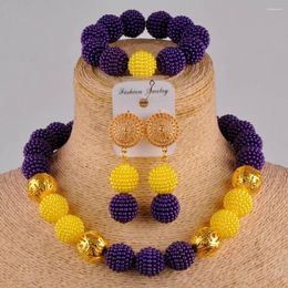 Necklace Earrings Set Majalia Fashion Nigerian Wedding African Jewelry Purple And Yellow Plastic Bridal