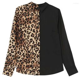 Women's Blouses Women Shirt Autumn 2023 Leopard Patchwork Slim Fit Japan Style Long Sleeve Top Female Blusa