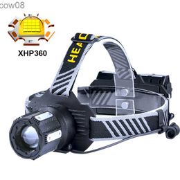 Headlamps XHP360 High Power Fishing Headlamp Rechargeab Light 2000M Headlight Camping Hiking d Flashlights Can Be Used As A Power Bank HKD230719