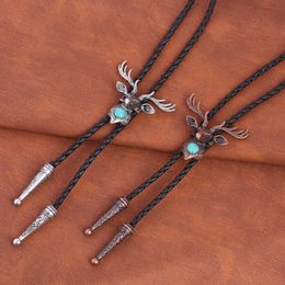 Bolo Ties nordic elk turquoise retro men and women fashion bolo tie HKD230719