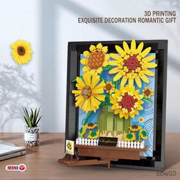 Blocks Sunflower 3D Printmaking Mini Particle Puzzle Assembly Building Block Toy Decoration Painting Boy girl Birthday Gifts For Friend R230720