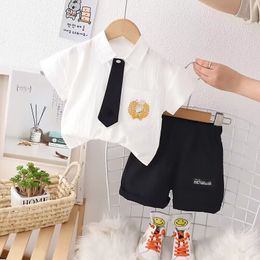 Boys' summer suit 2023 new western baby summer online celebrity shirt short sleeve clothes children cool and handsome children's clothing.