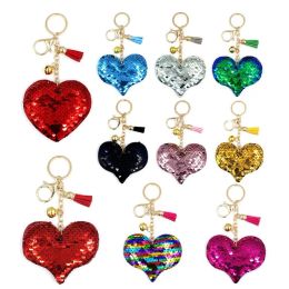 Cool Sequin Keychain Peach Heart Love Tassel Bell Keychain Male and Female Personality Car Bag Fashion Ornaments Small Gift