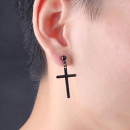 Dangle Earrings Unisex Women Mens Hip Hop Punk Solid 316L Stainless Steel Cross Jewellery Black