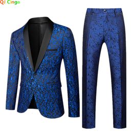 Men's Suits Blazers Show/Party 2 Piece Set Men JacketPants Wedding Dress Blazer Coat and Trousers Blue White Red Black Mens Suits Plus Size S-6xl 230719