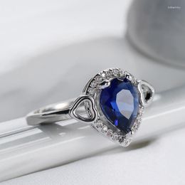 Wedding Rings Cute Love Heart Royal Blue Zircon Stone Engagement For Women Bridal Accessories Crystal Ring Female Finger Bands