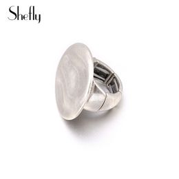 Vintage Elastic Adjustable Ring Big Round Flat Ring Antique Exaggerated Trendy Punk Ring Retro Simple Jewelry For Women