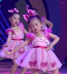 Stage Wear Children's Ballet Dance Pompadour Dress Cute Pink Girls Princess Chorus Performance