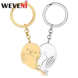 Keychains Weveni Stainless Steel 2PCS Gold Silver-plated Birds Patchwork Key Chains Couple Lover Keyring Gifts Backpack Charms