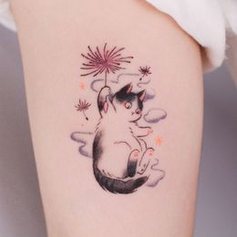 Cute Cat Tattoo Waterproof Lasting Realistic Fake Tattoo Ink Wind Animal Decal Ins Style