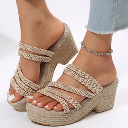 Sandals Women Slide Sandals Espadrille Platform Shoes Wedge Fashion Open Toe Straw Summer Slipper Comfy Casual Women's sandals 230719