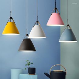 Ceiling Lights LED Colorful Pendant Lamp Metal Leather Suspension Cylinder Hanging For Kitchen Dining Cafe Bar Luminous Fixture Decor