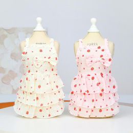 Dog Apparel Pet Strawberry Dress Clothes Clothing Skirt Spring Summer Layered Cake