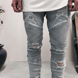 Represent clothing designer pants slp blue black destroyed mens slim denim straight biker skinny jeans men ripped jeans2700