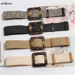 Neck Ties Yuqung Female Fake Rattan Square Buckle Straw Braided Belt For Women Vintage Wild Decoration Waistband Accessories 4 Colors 230718