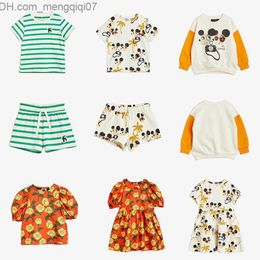 Clothing Sets New Summer Boys and Girls Striped T-shirt Girls' Student Striped Dress Children's Shorts Cute Children's Set Mini Rodini Set Z230719