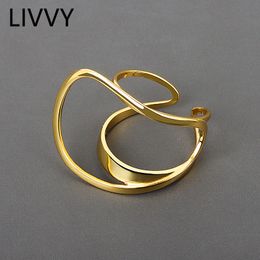 LIVVY Silver Color Party Ring New Fashion Double-Layer Glossy Ring Jewelry For Women Size Adjustable 2021 Trend