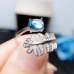 Cluster Rings Natural Real Blue Topaz Leaf Ring Per Jewellery 925 Sterling Silver 5 7mm 1.1ct Gemstone Fine Women T2111412