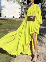 Urban Sexy Dresses Yeezzi Stylish Selection Irregularity Loose Pleated Party Dress Summer Solid Color One Shoulder Vacation Maxi For Women 230719