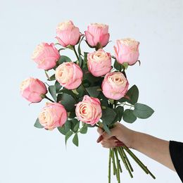 Decorative Flowers 8PCS Single Branch Real Touch Moisturising Rose Artificial Flower Wedding Decoration Supplies Dining Table Decor Flores