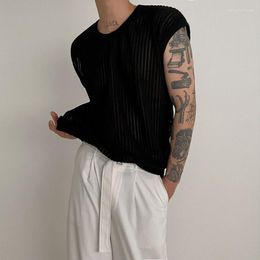 Men's Tank Tops 2023 Fashion Knit For Mens Leisure Hollow Out Oversize Vest Y2K Style Men Streetwear Vintage Solid Sleeveless Camisole