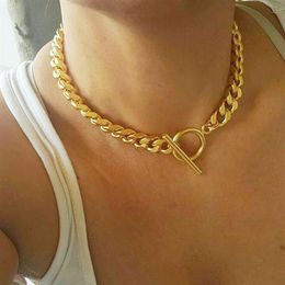 Summer Fashion High Quality 9mm Cuban Link Chain Toggle Clasp Gold Colour Trendy European Women Choker Necklace Pendant Necklaces279j