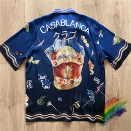 Mens Casual Shirts 2013ss Casablanca Shirt Hawaiian Beach Style Blue Silk 230718
