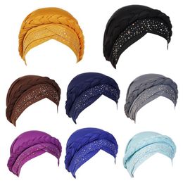 Women Muslim Braid Turban Cap Rhinestone Chemo Head Wrap Hair Loss Beanie Hat LX9E285C