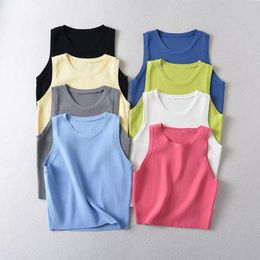 Women's Tanks Vintage Round Collar Repair Body Female Chic Tops Women 2023 Fashion Summer Multicoloured Knitting Short
