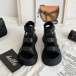 Sandals Apanzu double buckle sandal wedge Fashion Summer Women Shoes Open Toe Platform Beach boots Black White 230718