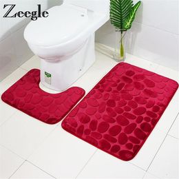 Zeegle 3D Embossing 2pcs Bathroom Rug Set Anti-slip Shower Mat Bathroom Floor Mats Bath Rugs Memory Foam Bath Mat Set Bathub317Q