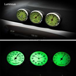 Interior Decorations Car Clock Thermometer Hygrometer Quartz Watch CarStyling Mini Mechanics Ornaments Luminous Car Decoration For Auto Home x0718