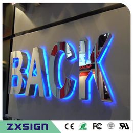 Factory Outlet Outdoor 304# brushed mirror polished stainless steel back lit LED letter signs244p