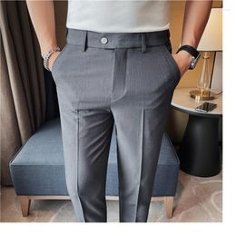 Men's Suits Premium Solid Colour Business Social Pants Summer Stretch Slim Fit Casual Nine-point Male Anti-wrinkle Suit