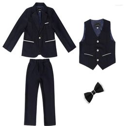 Men's Suits Latest Design Black Cute Kid's Fashion Children Clothing Set Formal Classic Flowers Boy Blazer(Jacket Pants Bowtie Vest)