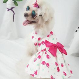 Dog Apparel Sweet Fruit Printed Pet Skirts Summer Small Floral Dress Clothes Bow For Dogs Fresh York