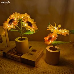 Other Home Decor Artificial Tulip Sunflower Decorative Light Rechargeable Bedroom Lamp Creative Night Light for Kids Friend Birthday Holiday Gift 230718