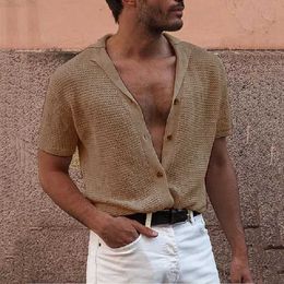 Men's Sweaters Fashion men's casual short-sleeved top knitted single-breasted cardigan lapel sweater L230719